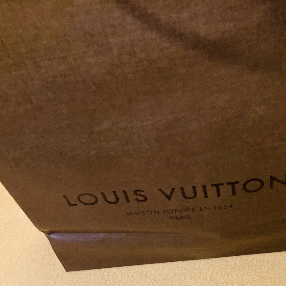 Louis Vuitton classic matte brown textured paper shopping bag, brown cord handle